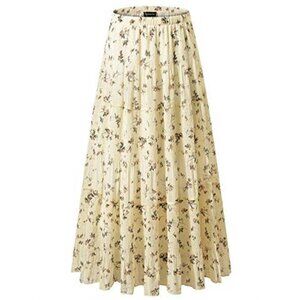 Women Chiffon Maxi Skirt High Waist Pleated Flared A Line Long Skirt Summer Part